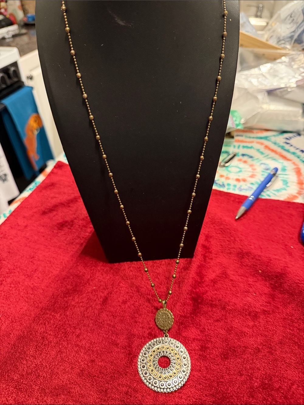 Bohemian Gold-Tone Pendant Necklace - clasp has wear but hidden behind you neck